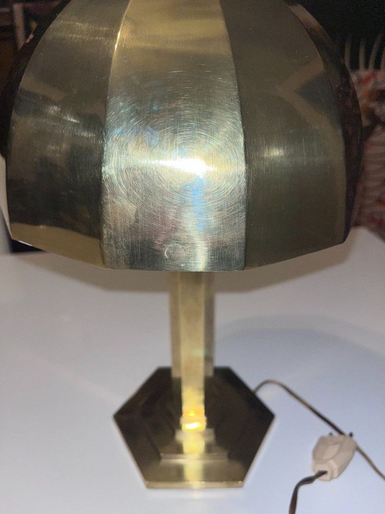 MORAND Paris   Grande Lampe De Bureau  Doré Moderniste à Cache-ampoule Hémisphérique Orientable