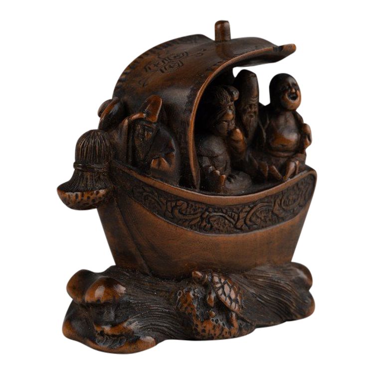 Netsuke - Shichifukujin Takarabune, Barca degli Dei della Felicità. Edo Giappone