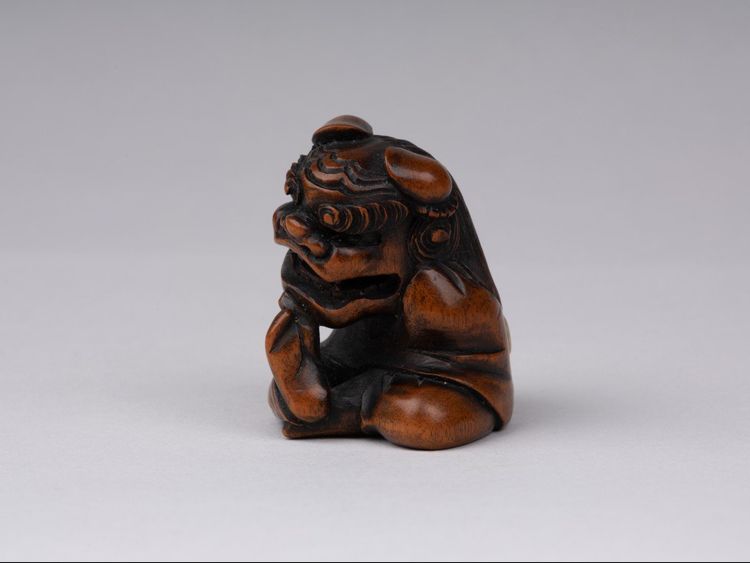 Netsuke En Bois Sculpté Par Sukeyuki - Danseur De Shishimaï. Japon Edo