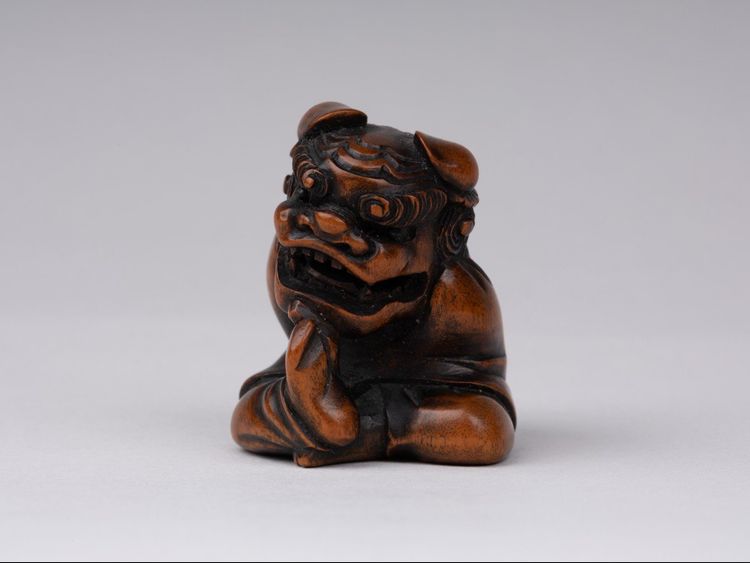 Netsuke En Bois Sculpté Par Sukeyuki - Danseur De Shishimaï. Japon Edo