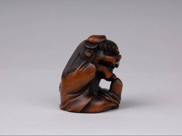 Netsuke En Bois Sculpté Par Sukeyuki - Danseur De Shishimaï. Japon Edo