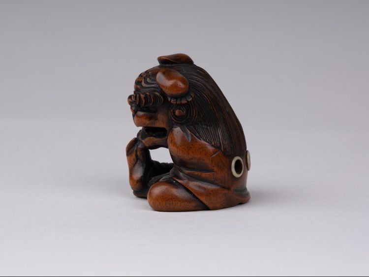 Netsuke En Bois Sculpté Par Sukeyuki - Danseur De Shishimaï. Japon Edo