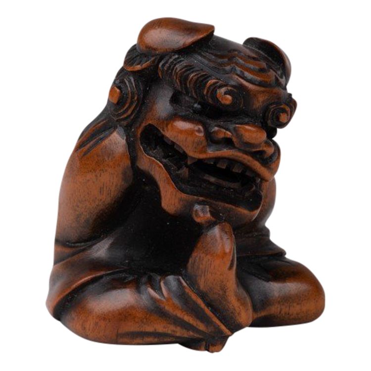 Netsuke En Bois Sculpté Par Sukeyuki - Danseur De Shishimaï. Japon Edo