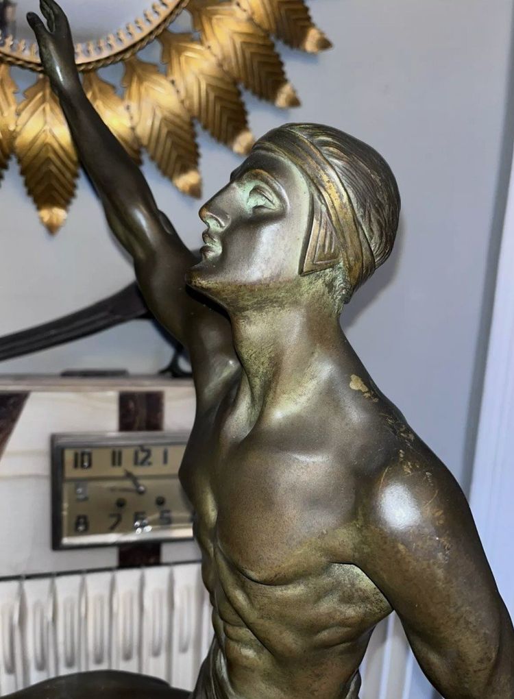 DAVERNY G (xxème) Dresseur De Lion Stylisé 1930 Important Art Deco Bronze Sculpture 74cm