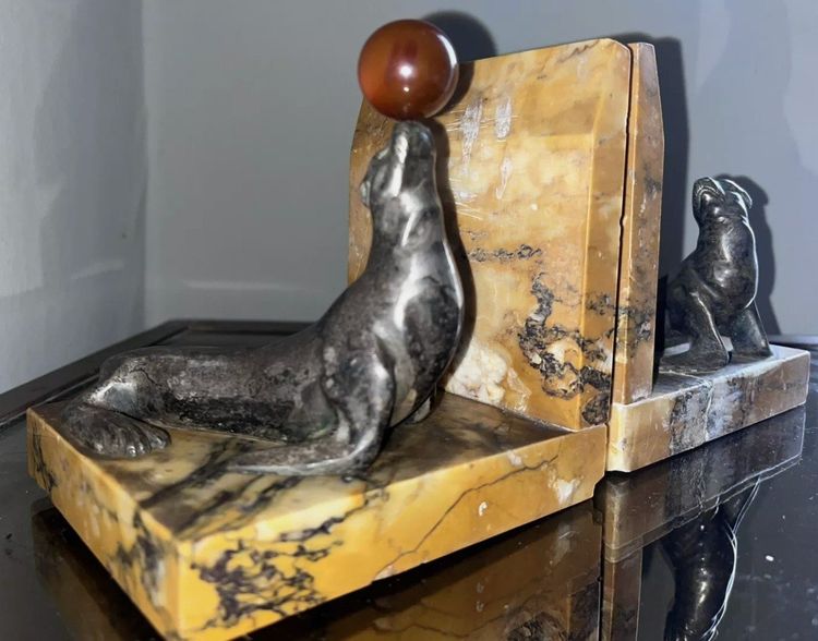 BOURCART Emmanuel (xxeme)serre Livres Art Déco En Bronze Sur Base Marbre Signés