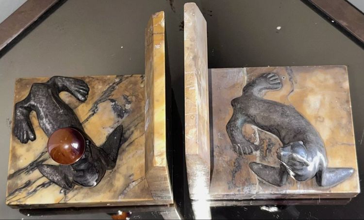 BOURCART Emmanuel (xxeme)serre Livres Art Déco En Bronze Sur Base Marbre Signés