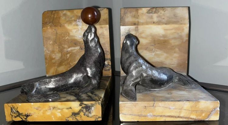 BOURCART Emmanuel (xxeme)serre Livres Art Déco En Bronze Sur Base Marbre Signés