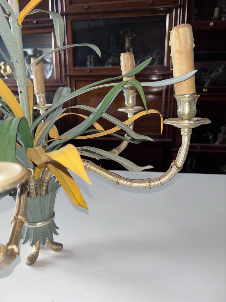 Maison BAGUES Lustre En Bronze, Laiton Et Métal Polychrome En Forme De Bambou à 6 Lumières