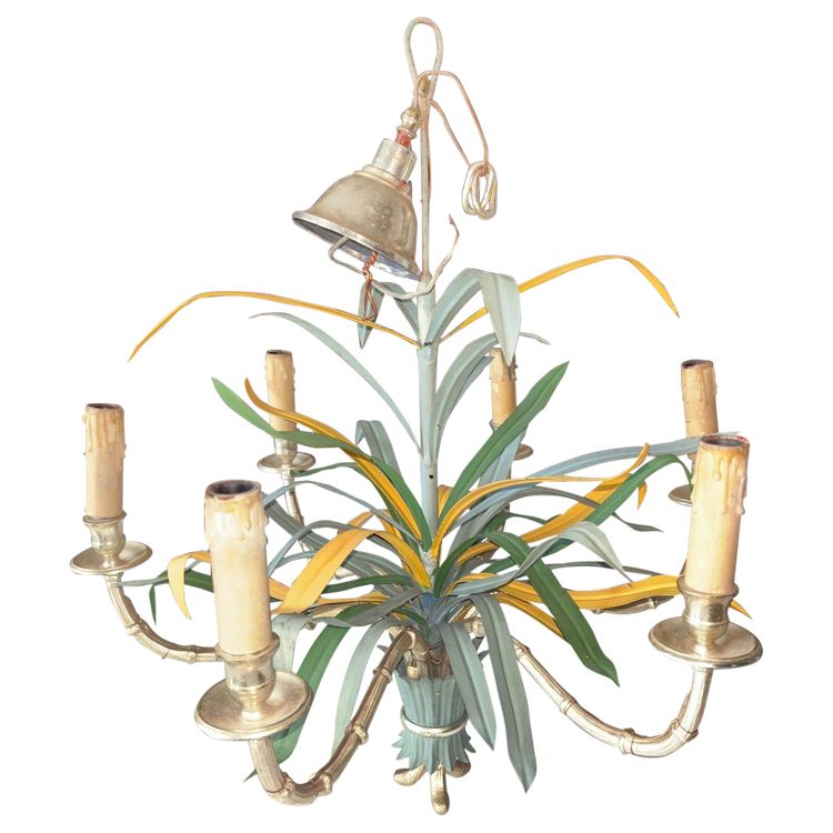 Maison BAGUES Lustre En Bronze, Laiton Et Métal Polychrome En Forme De Bambou à 6 Lumières