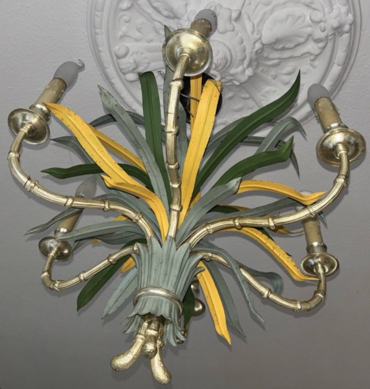 Maison BAGUES Lustre En Bronze, Laiton Et Métal Polychrome En Forme De Bambou à 6 Lumières