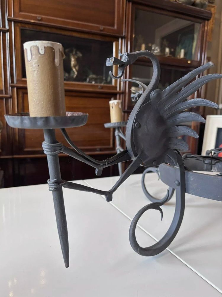 Alessandro MAZZUCOTELLI (1865-1938) (attributed to) Wrought Iron Chandelier Dragons