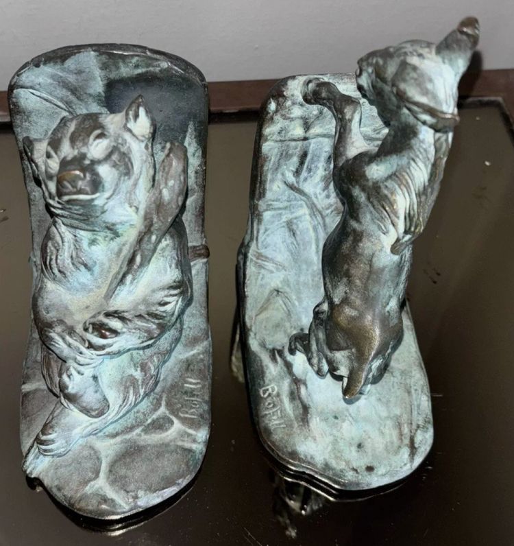 BOFILL Antoine ( 1875-1939 ) Pair Of Bronze Animal Bookends Signed