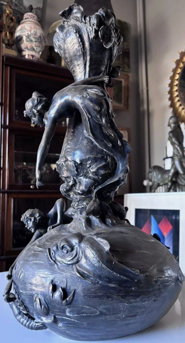 Ignaz MANSCH ( 1867-1925 ) Important (60cm) Art Nouveau Vase with Mermaid Design