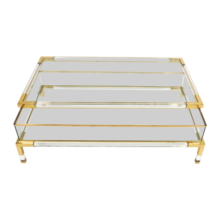 Maison JANSEN, Large Lucite, Brass And Glass Display Table 130x70x40cm