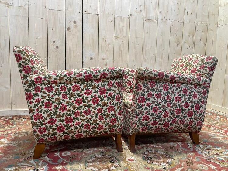 Paire de fauteuils bergères Art Déco / Vintage à fleurs