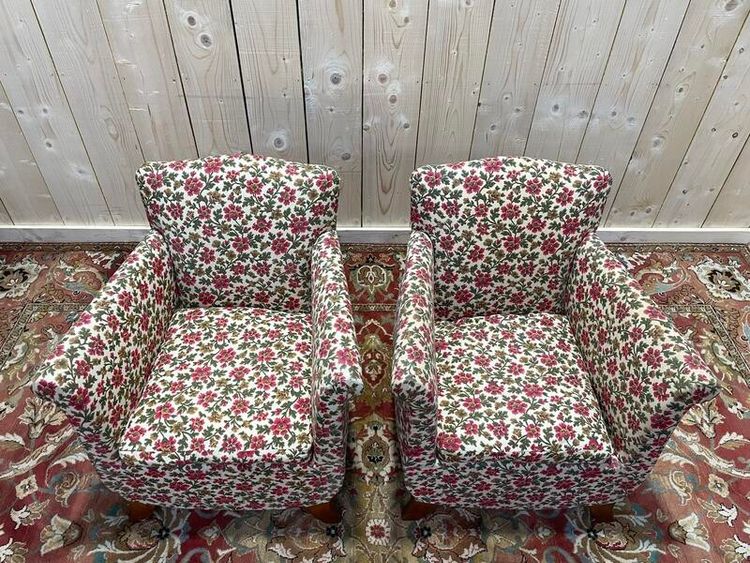 Paire de fauteuils bergères Art Déco / Vintage à fleurs