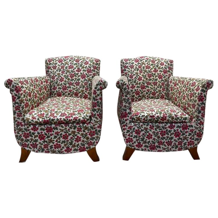 Paire de fauteuils bergères Art Déco / Vintage à fleurs