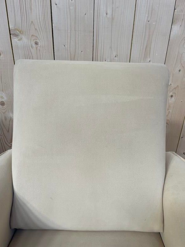 Pair of contemporary armchairs in beige suede