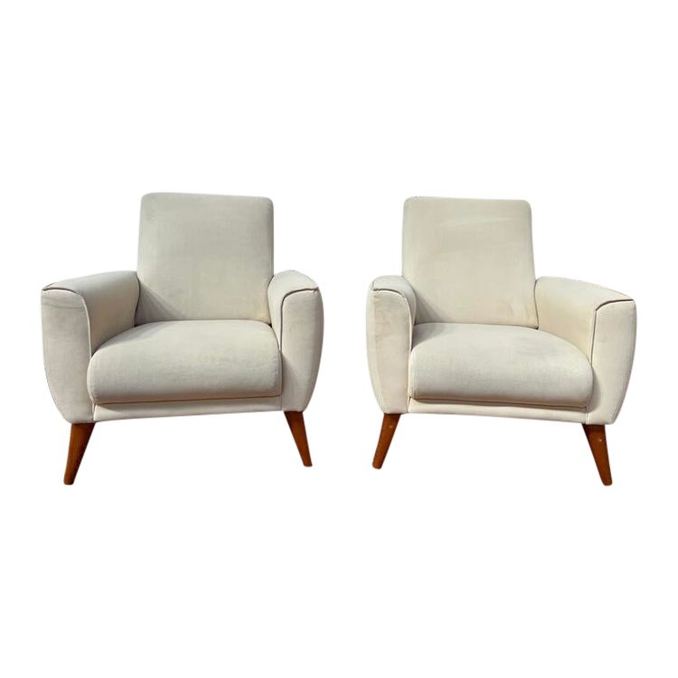 Pair of contemporary armchairs in beige suede