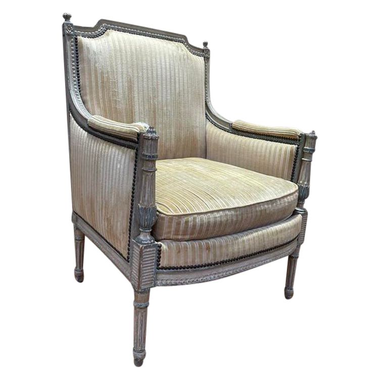 Fauteuil - Bergère de style Louis XVI avec signature 