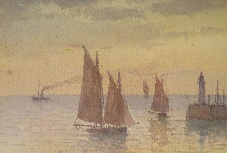 Aquarell Landschaft Marine Louis Timmermans Boote Fischen Concarneau Hafen 19.