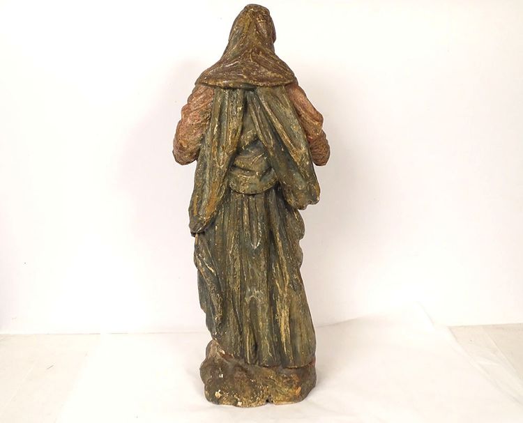 Scultura Statua in legno di tiglio policromo Santa Vergine Fiandre fiamminghe XIX secolo