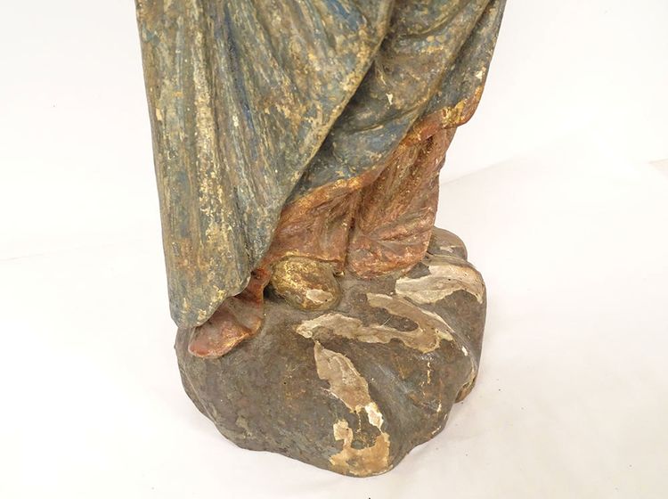 Scultura Statua in legno di tiglio policromo Santa Vergine Fiandre fiamminghe XIX secolo