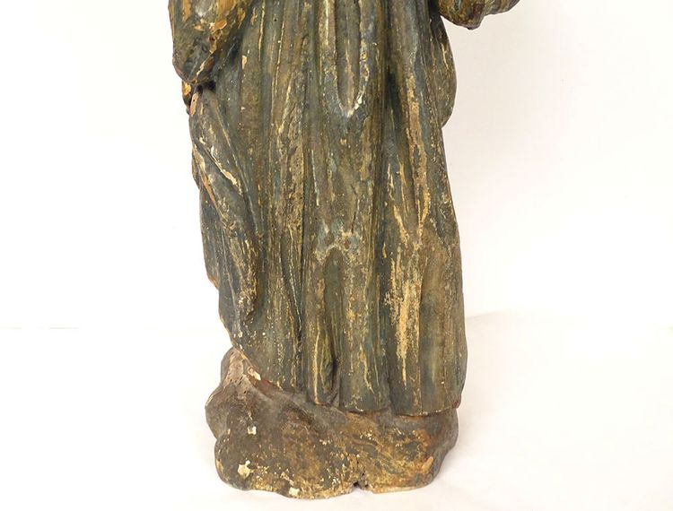 Scultura Statua in legno di tiglio policromo Santa Vergine Fiandre fiamminghe XIX secolo
