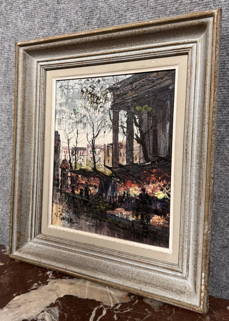Tableau huile sur toile vue de Paris signé en bas à gauche Yves Gonec XXeme siècle
