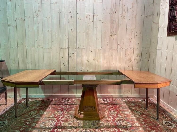 Table de salle à manger époque Art Déco en chêne massif 