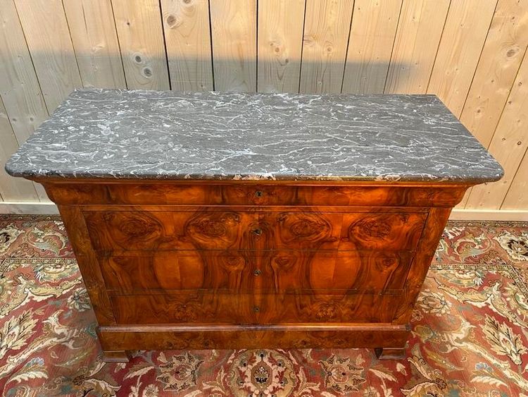Cassetto di cassetti Louis Philippe Laupe de Noyer Marble Grey Veined
