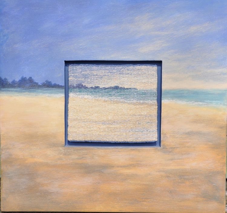 Gemischtes Bild signiert Mireille Veauvy - Acryl und integrierte Tapete