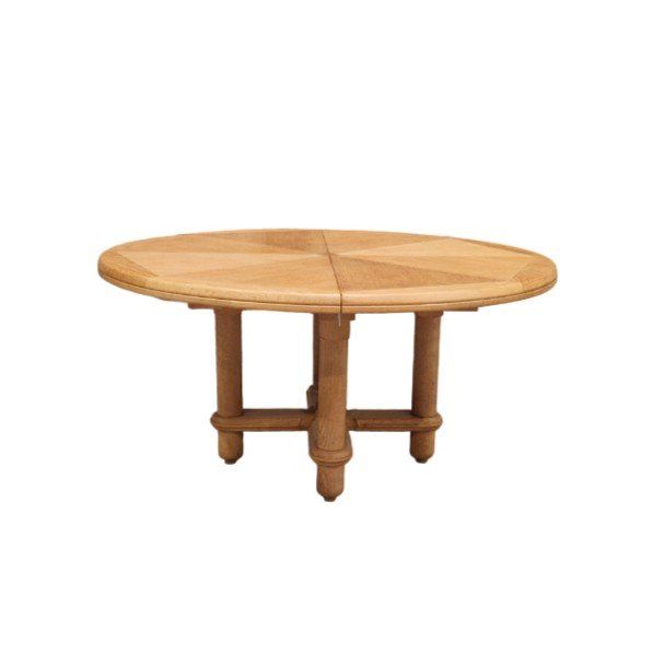 Very Large Round Table in Light Oak, Guillerme Et Chambron