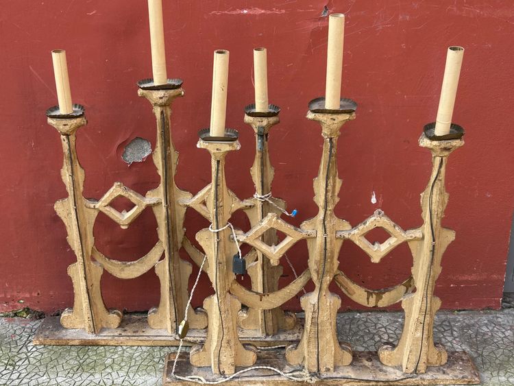 Pair Of Gilded Wooden Three-Light Sconce Picks 18th Century