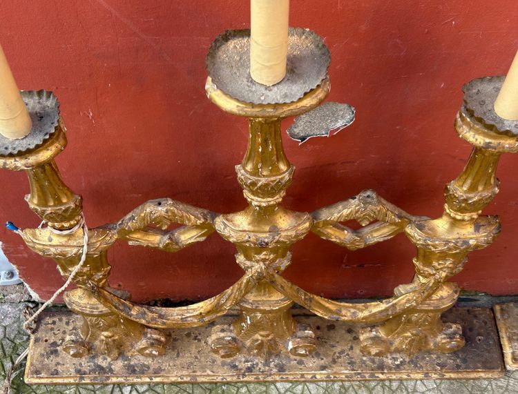 Pair Of Gilded Wooden Three-Light Sconce Picks 18th Century