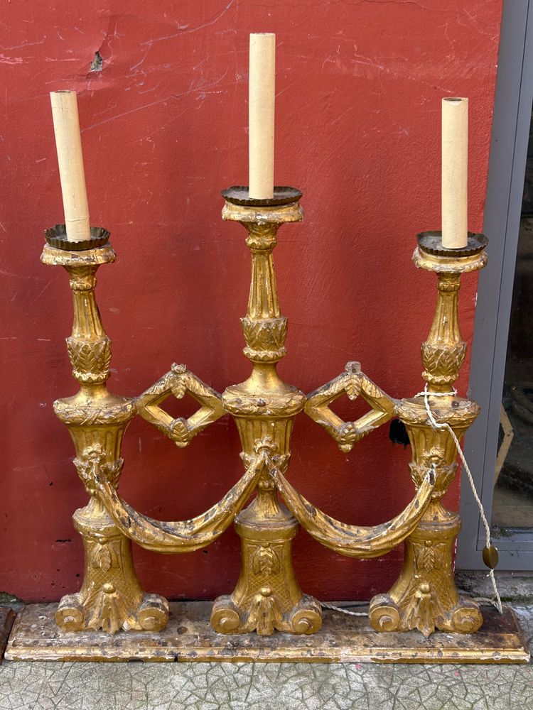 Pair Of Gilded Wooden Three-Light Sconce Picks 18th Century