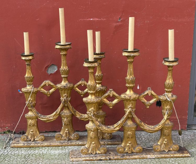 Pair Of Gilded Wooden Three-Light Sconce Picks 18th Century