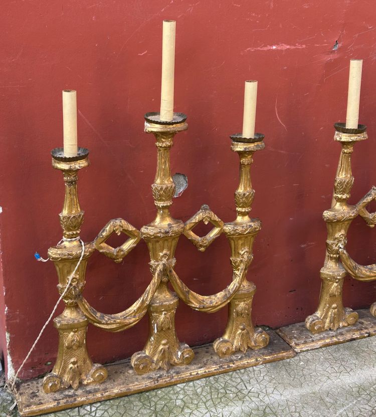 Pair Of Gilded Wooden Three-Light Sconce Picks 18th Century