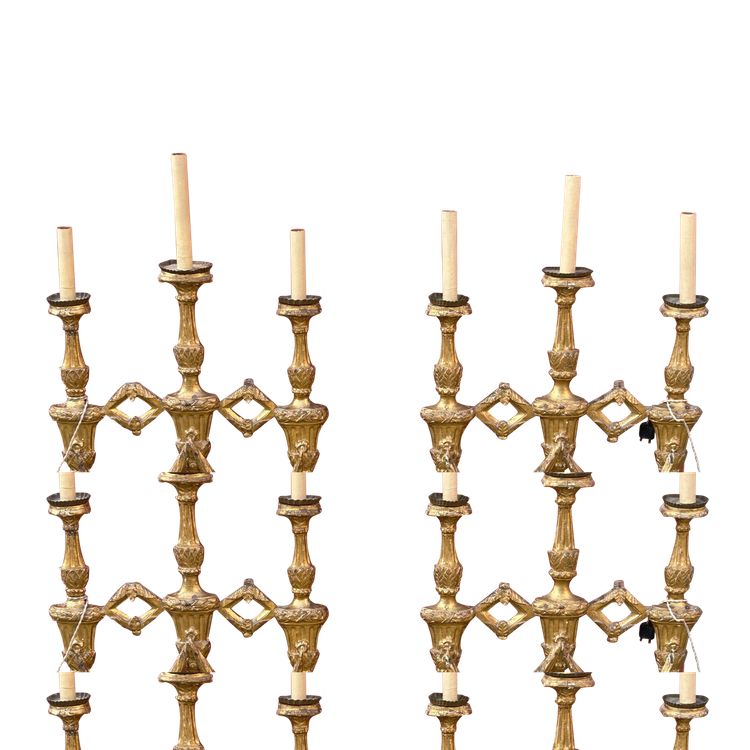 Pair Of Gilded Wooden Three-Light Sconce Picks 18th Century