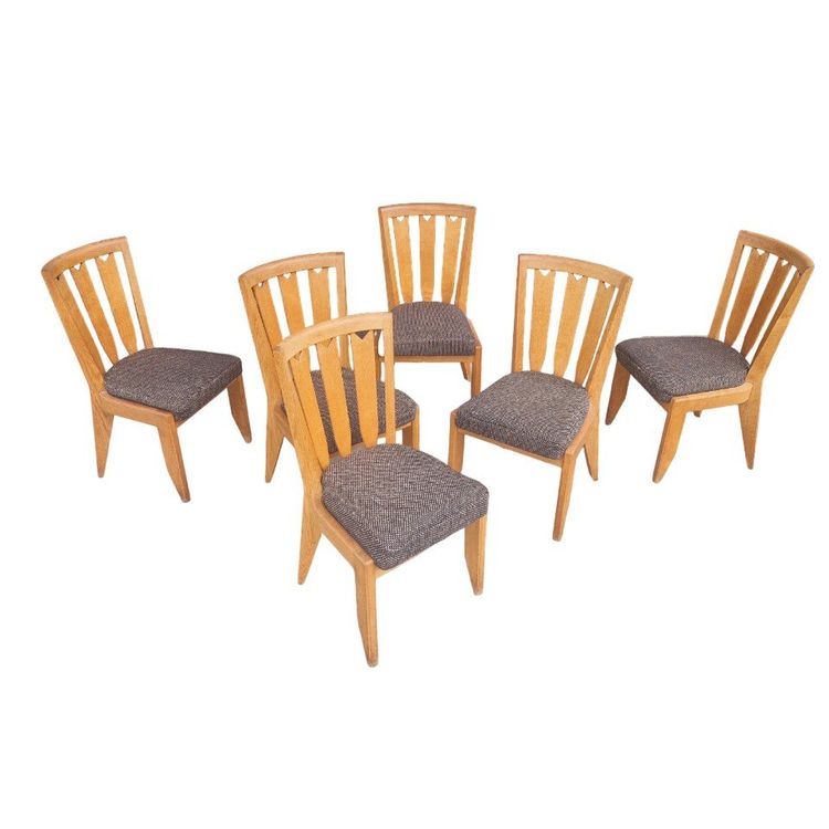 Set of six vintage chairs in light oak, Guillerme and Chambron