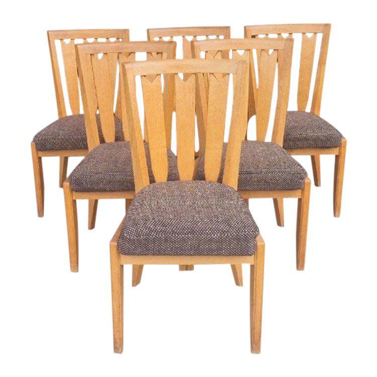 Set of six vintage chairs in light oak, Guillerme and Chambron