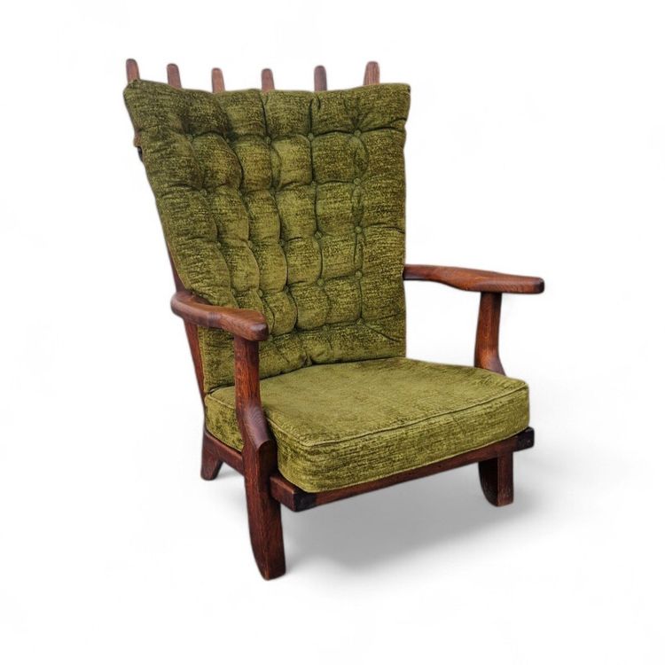 Vintage Grand Repos Armchair in Solid Oak, Guillerme Et Chambron