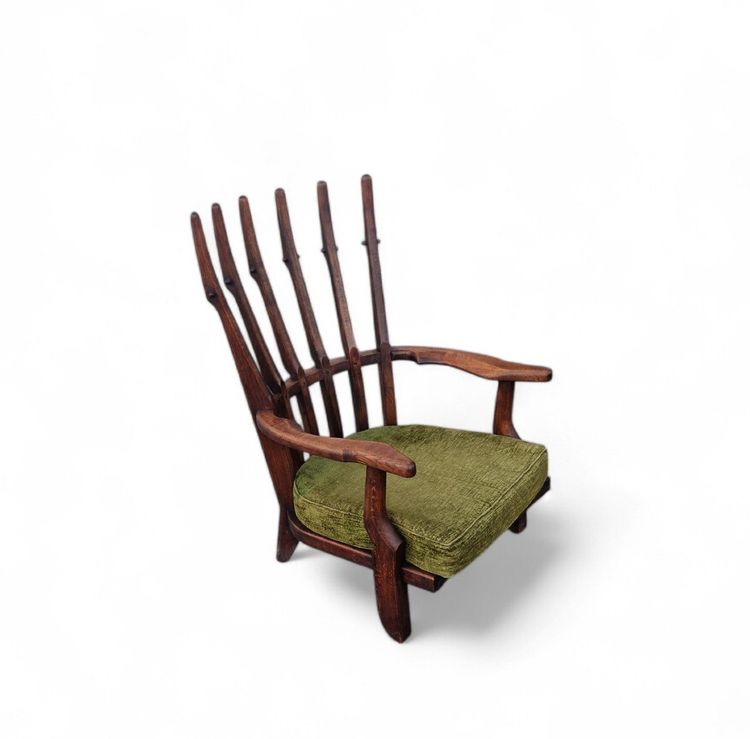Vintage Grand Repos Armchair in Solid Oak, Guillerme Et Chambron