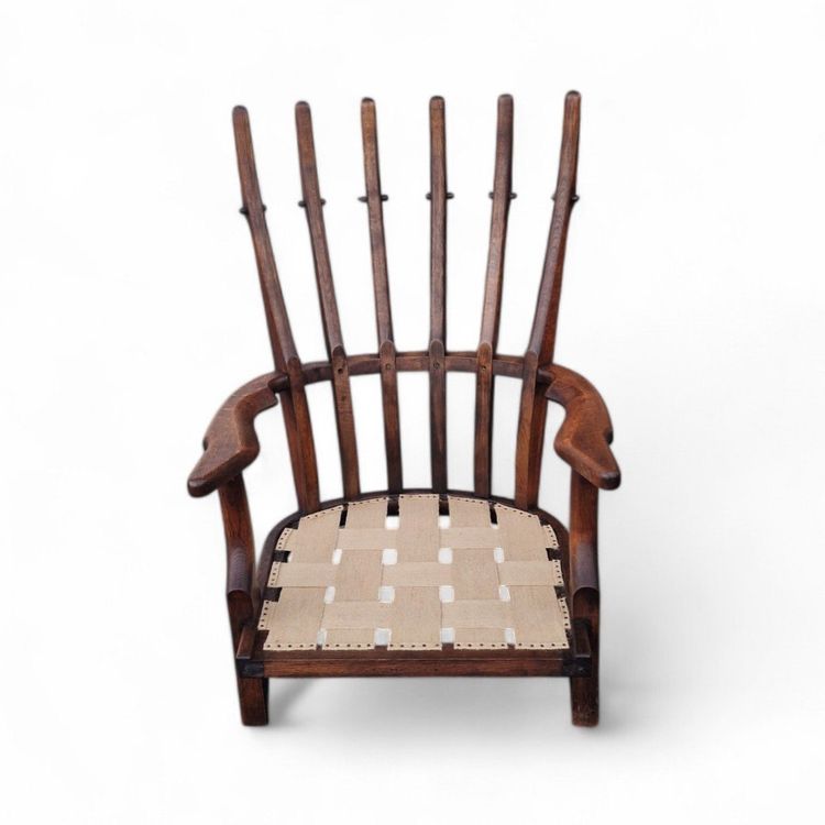 Vintage Grand Repos Armchair in Solid Oak, Guillerme Et Chambron