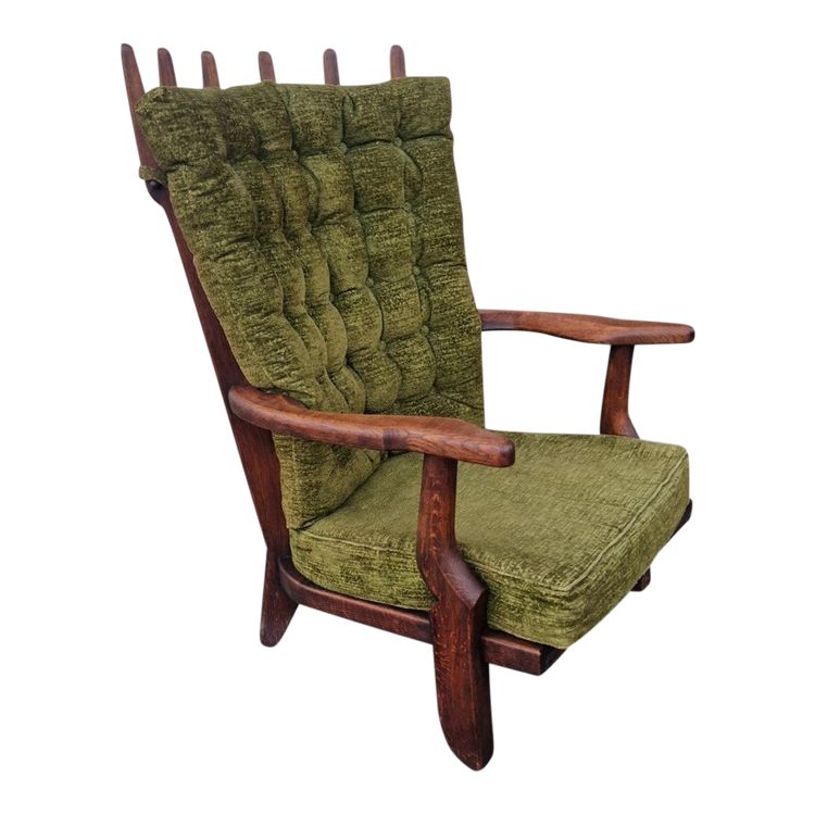 Vintage Grand Repos Armchair in Solid Oak, Guillerme Et Chambron