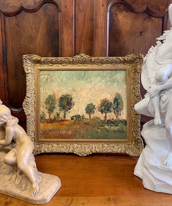 BÖHM Lipót, Peintre Hongrois, Budapest  (1916-1995). Paysage, huile sur isorel.