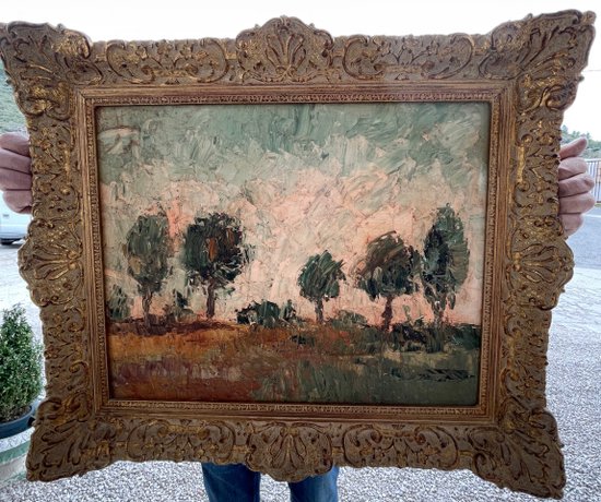 BÖHM Lipót, Peintre Hongrois, Budapest  (1916-1995). Paysage, huile sur isorel.