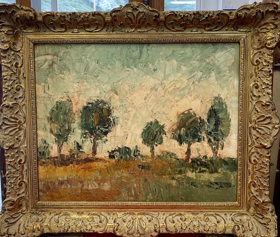 BÖHM Lipót, Peintre Hongrois, Budapest  (1916-1995). Paysage, huile sur isorel.