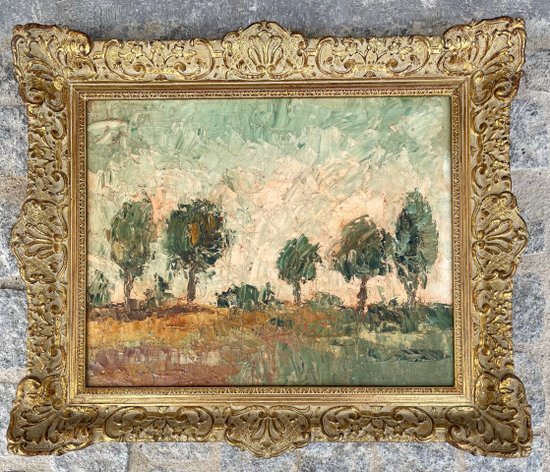 BÖHM Lipót, Peintre Hongrois, Budapest  (1916-1995). Paysage, huile sur isorel.