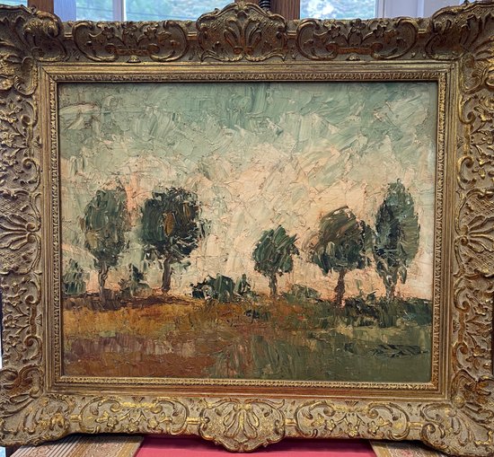 BÖHM Lipót, Peintre Hongrois, Budapest  (1916-1995). Paysage, huile sur isorel.